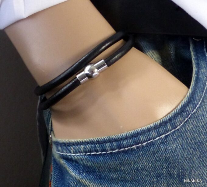 N2172terd_Bracelet_homme_cuir_2_tours_fermoir_boule_aimante