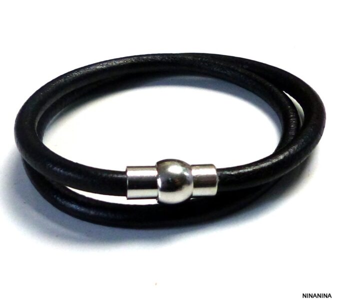 N2172tere_Bracelet_homme_cuir_2_tours_fermoir_boule_aimante