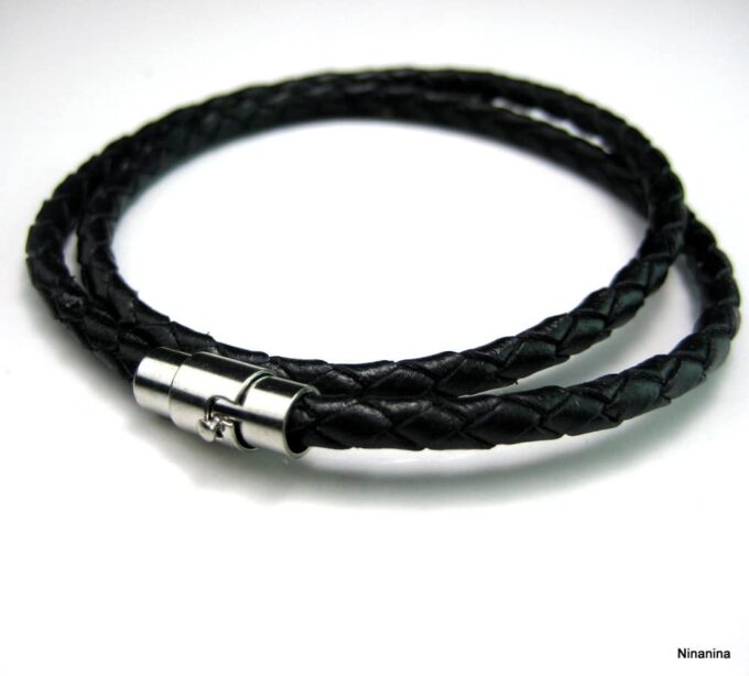 N2184tera_bracelet_cordon_cuir_tresse_et_acier_inoxydable