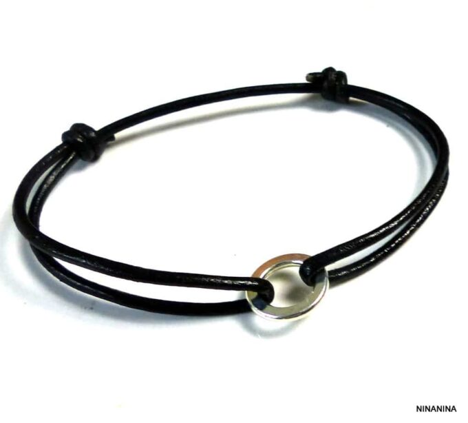 N2229b_Bracelet_homme_cordon_cuir_anneau_plaque_argent