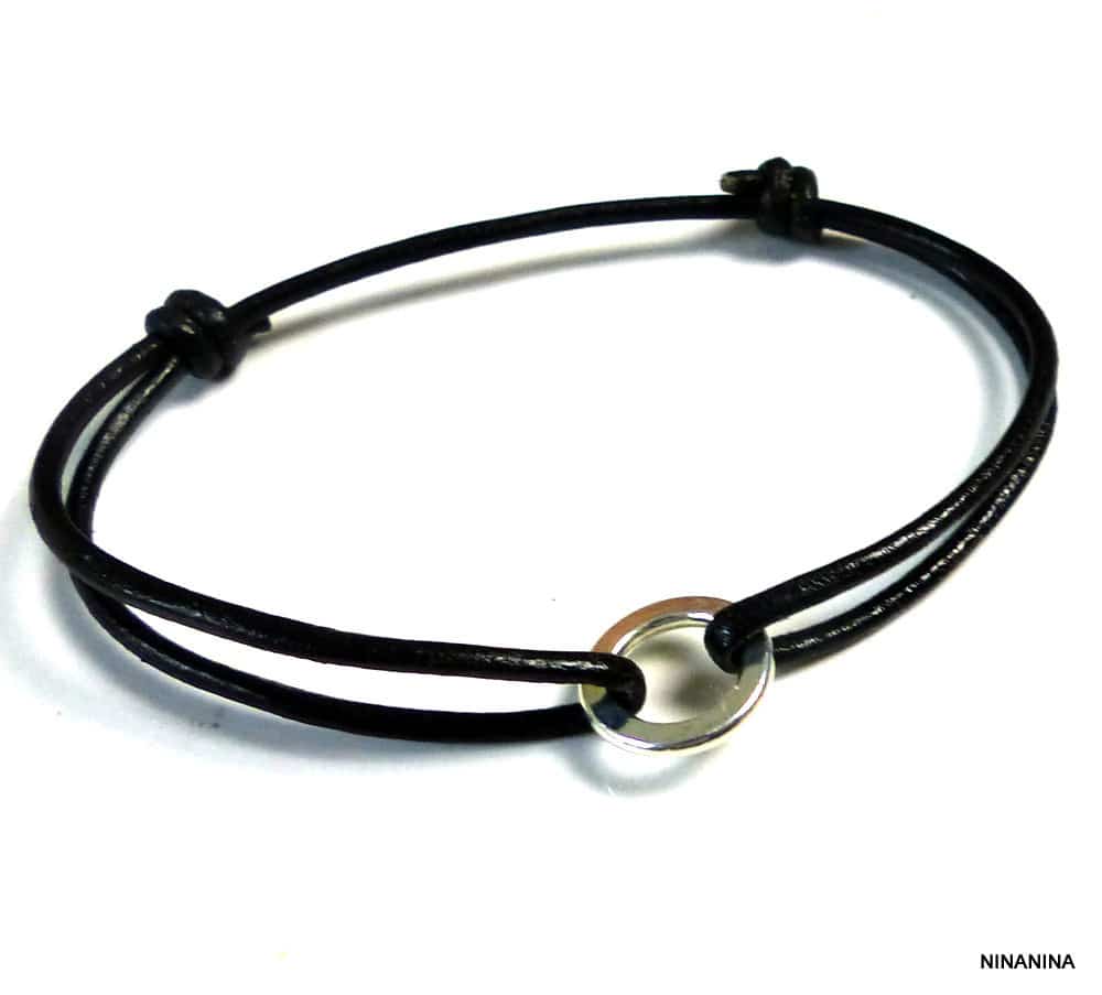Bracelet homme cordon anneau plaqué Argent – Image 13