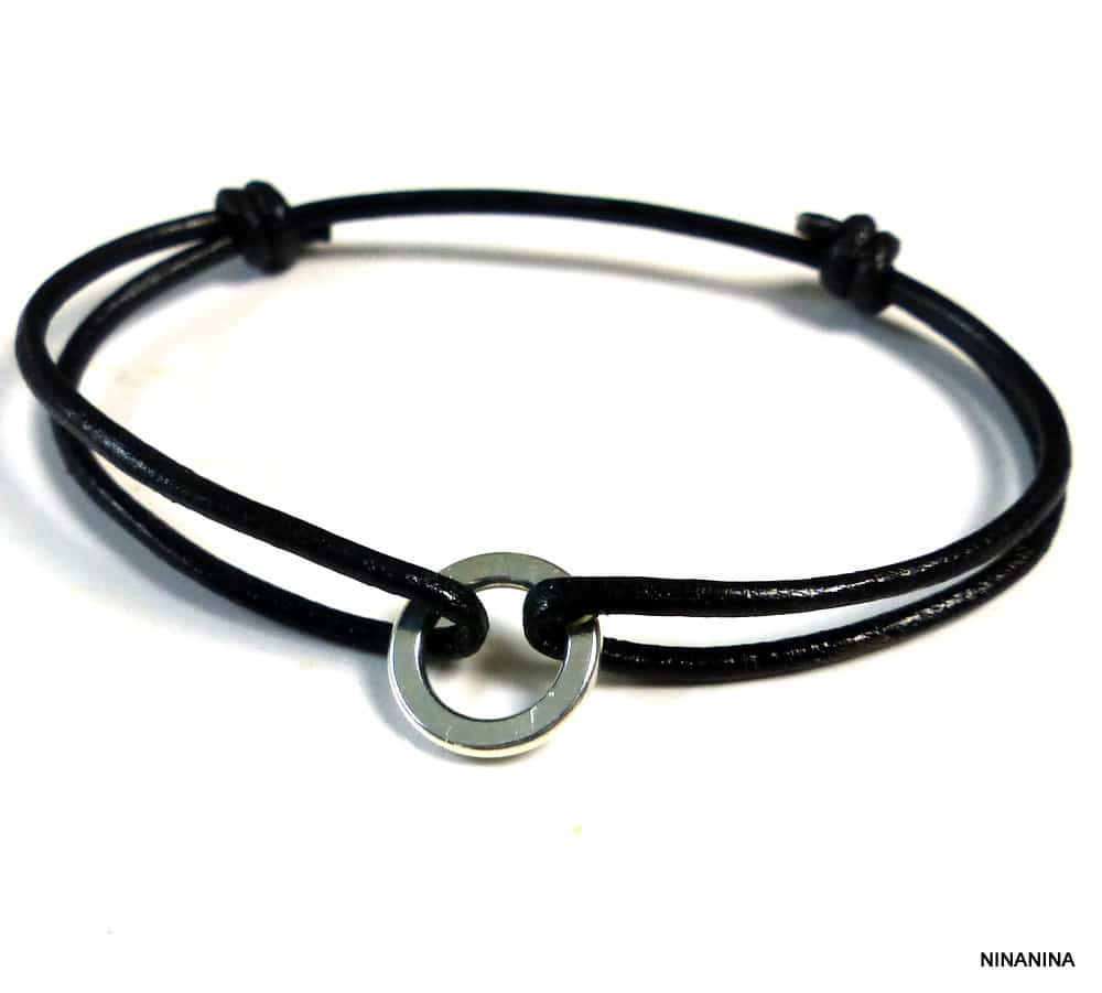 Bracelet homme cordon anneau plaqué Argent – Image 15