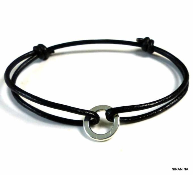 N2229f_Bracelet_homme_cordon_cuir_anneau_plaque_argent