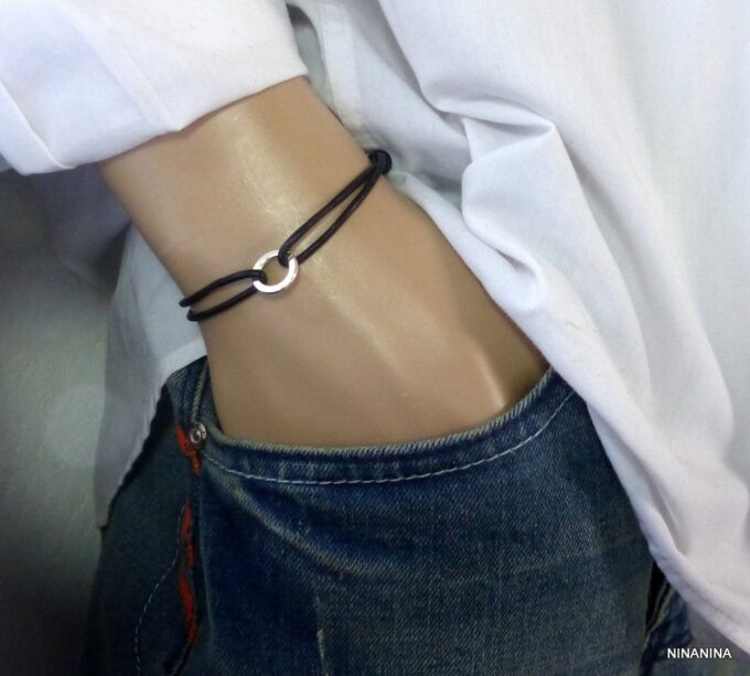 N2229g_Bracelet_homme_cordon_cuir_anneau_plaque_argent