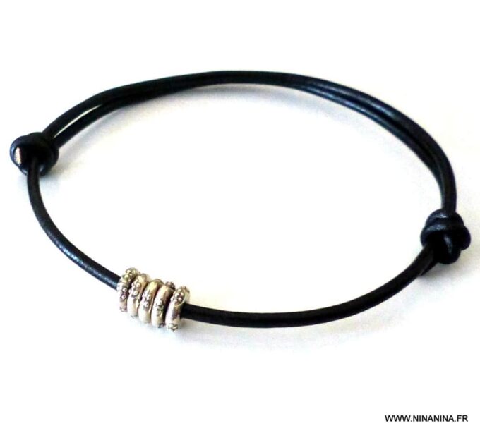 N2239e_Bracelet_cordon_cuir_perles_argent_925_massif_-_Bijoux_en_ligne_NINANINA