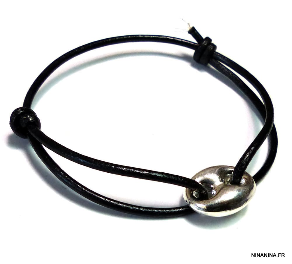 Bracelet grain de café homme Argent 925 massif
