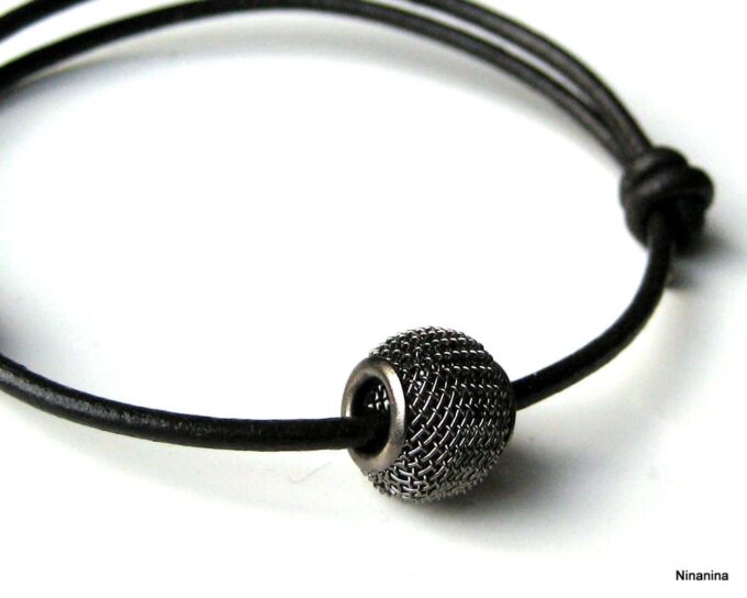 N2266b_bracelet_homme_cuir_perle_noire