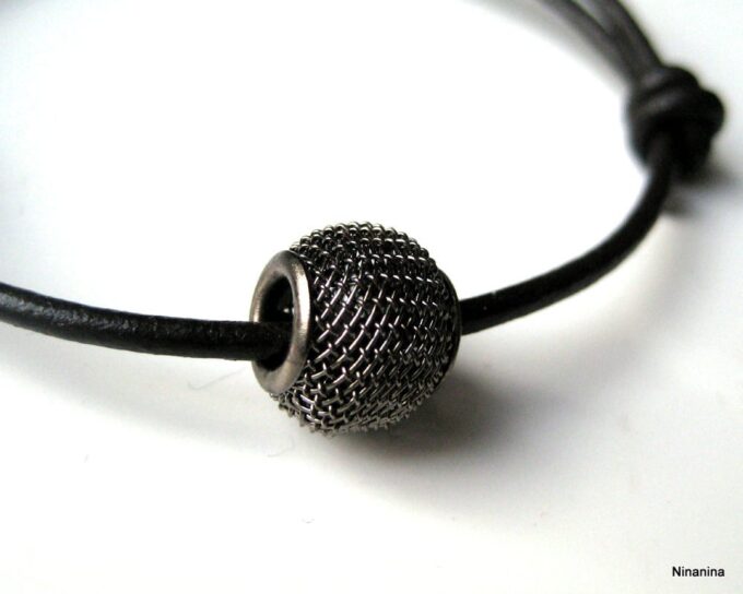 N2266f_bracelet_homme_cuir_perle_noire