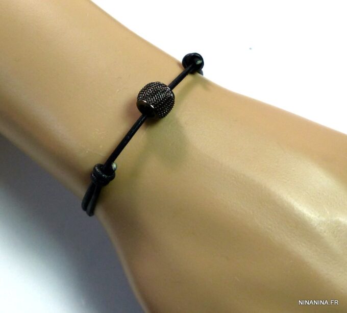 N2266terc_bracelet_cordon_cuir_perle_resille_noire