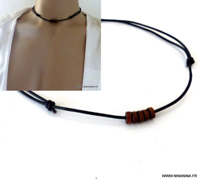 N2280E_Collier_homme_cordon_cuir_rondelles_de_bois_-_Bijoux_Colliers_en_ligne_NINANINA