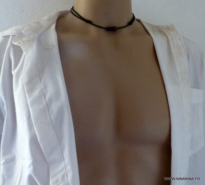 N2280K_Collier_homme_cordon_cuir_rondelles_de_bois_-_Bijoux_Colliers_en_ligne_NINANINA