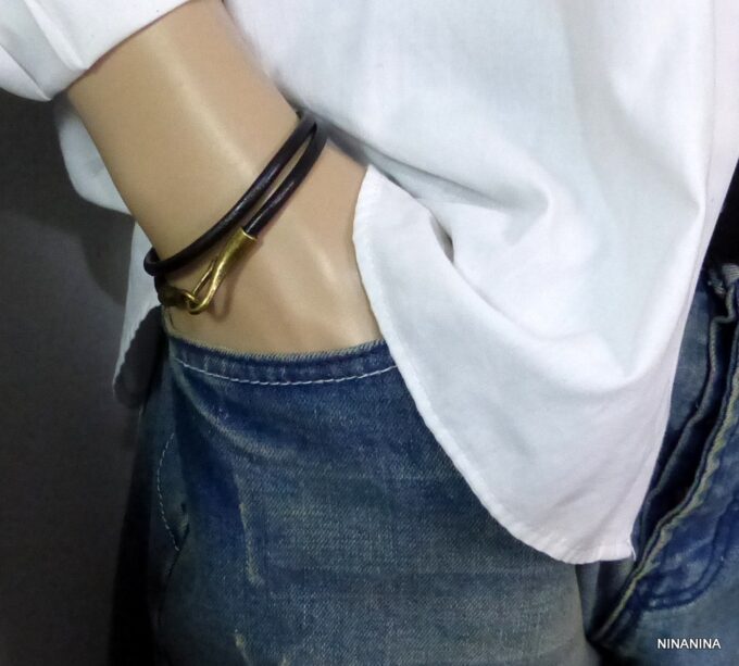 N2285c_Bracelet_homme_cordon_cuir_fermoir_crochet_metal_bronze