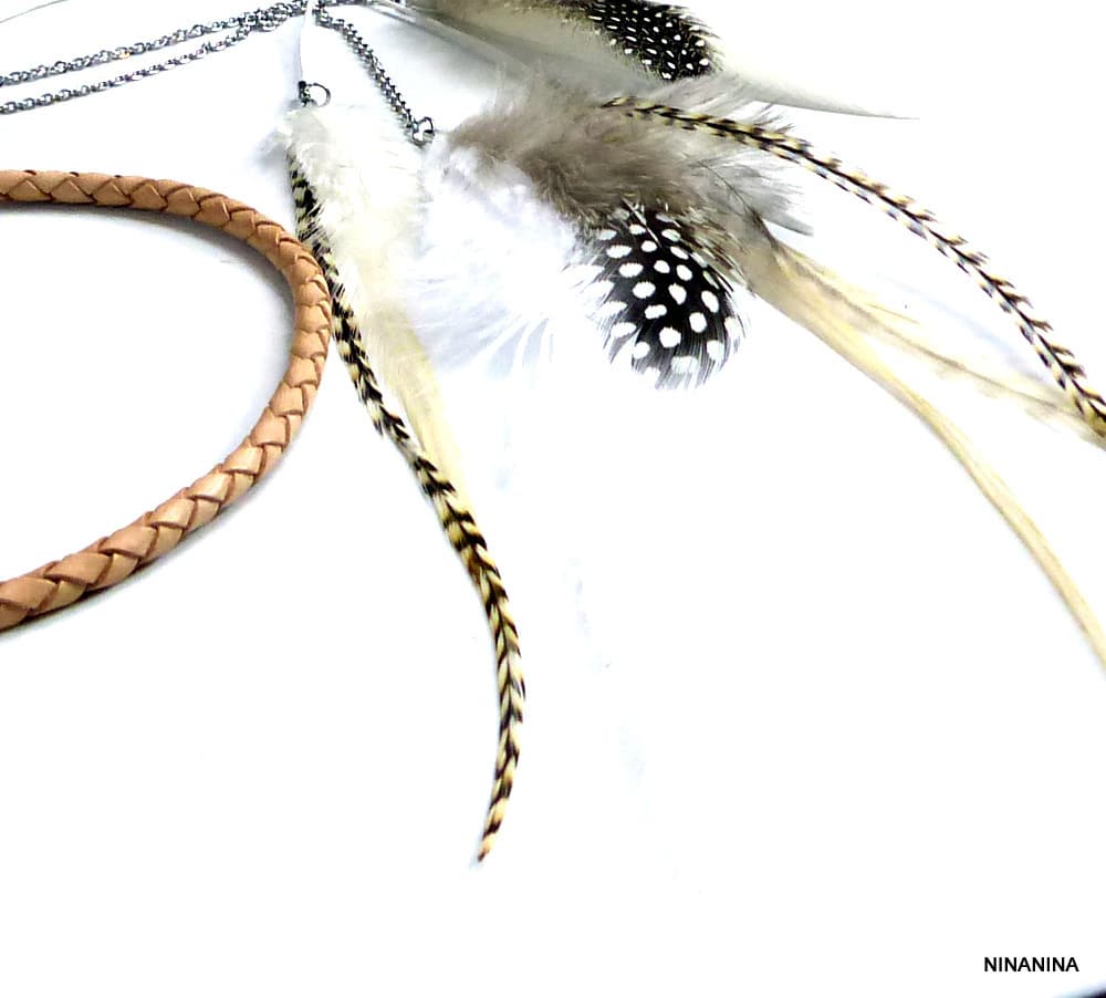 Headband Boheme Chic Cordon Cuir Tressé Et Plumes Naturelles – Image 10