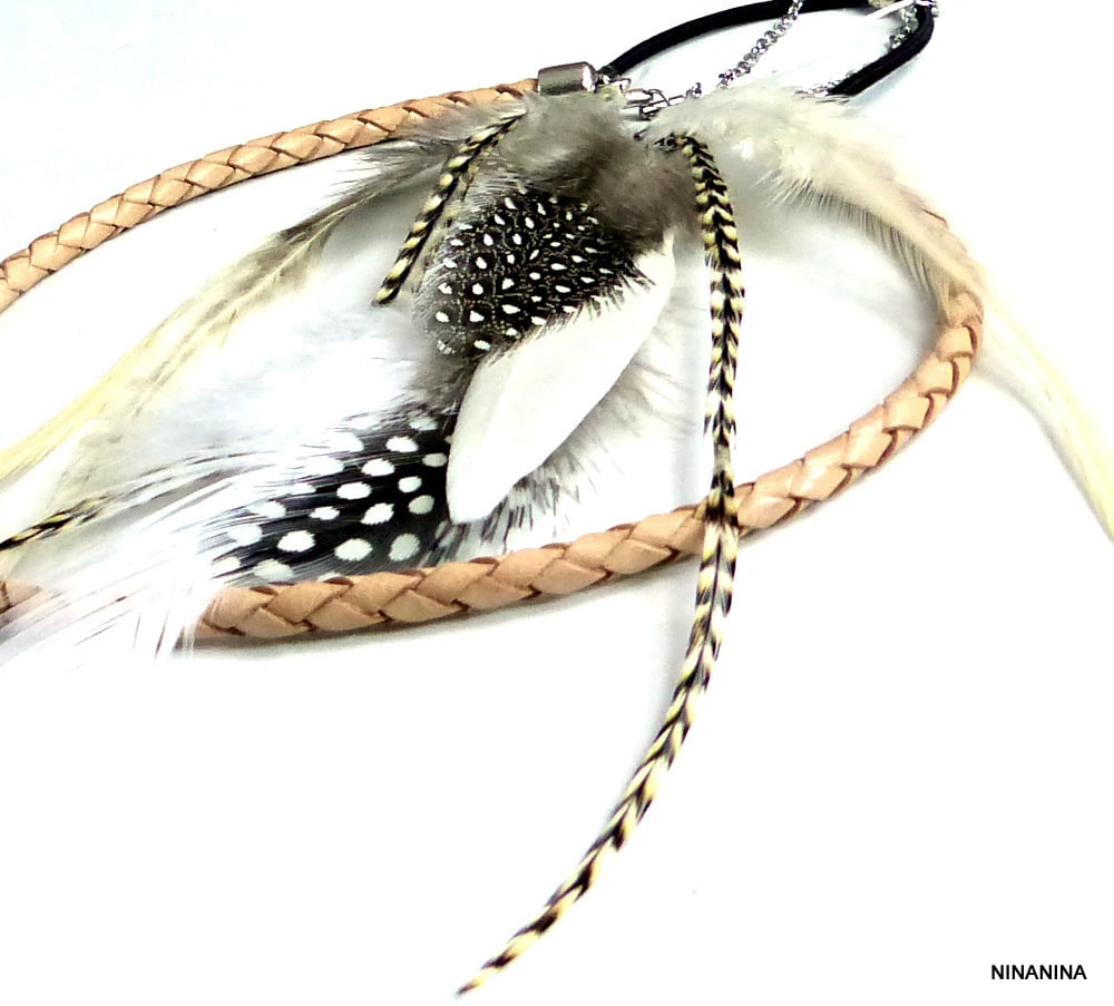 Headband Boheme Chic Cordon Cuir Tressé Et Plumes Naturelles – Image 12