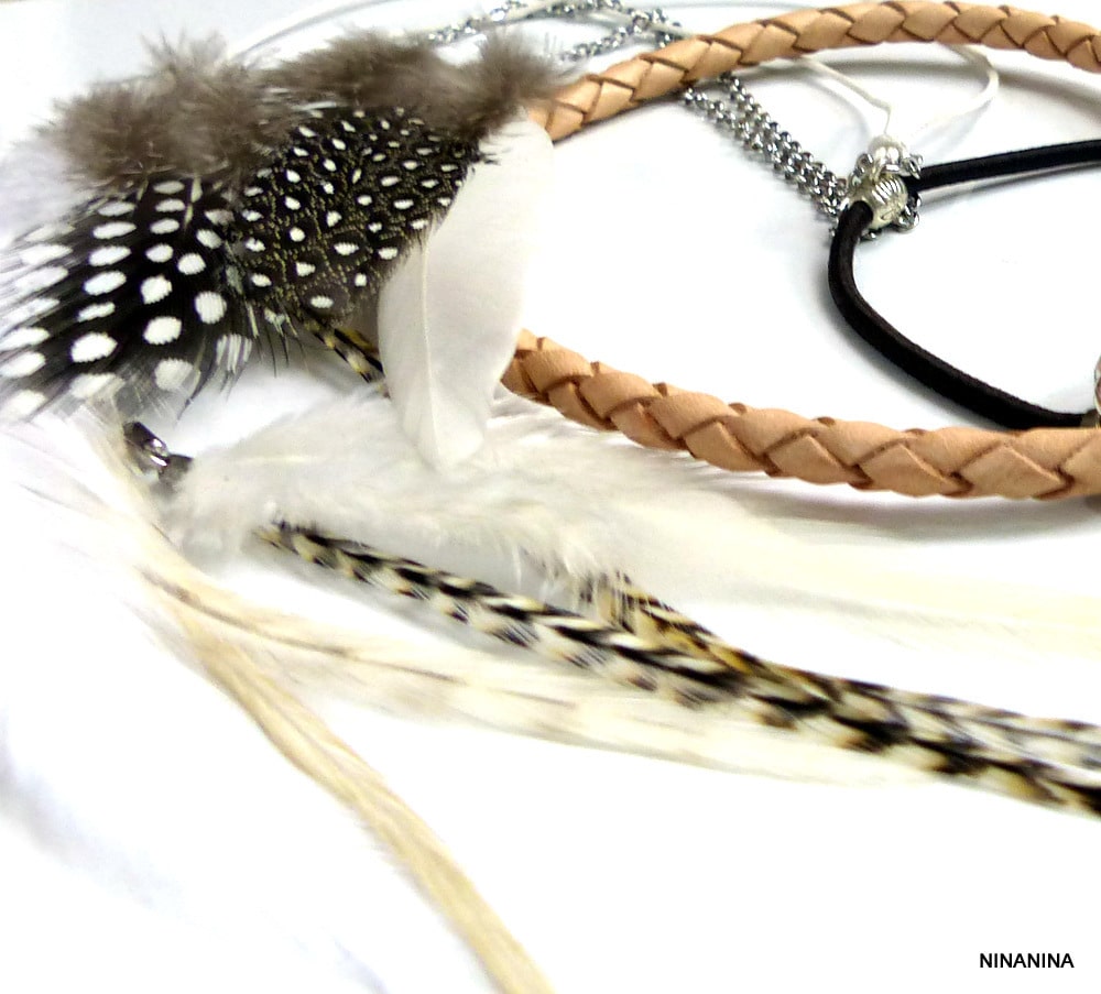 Headband Boheme Chic Cordon Cuir Tressé Et Plumes Naturelles – Image 13