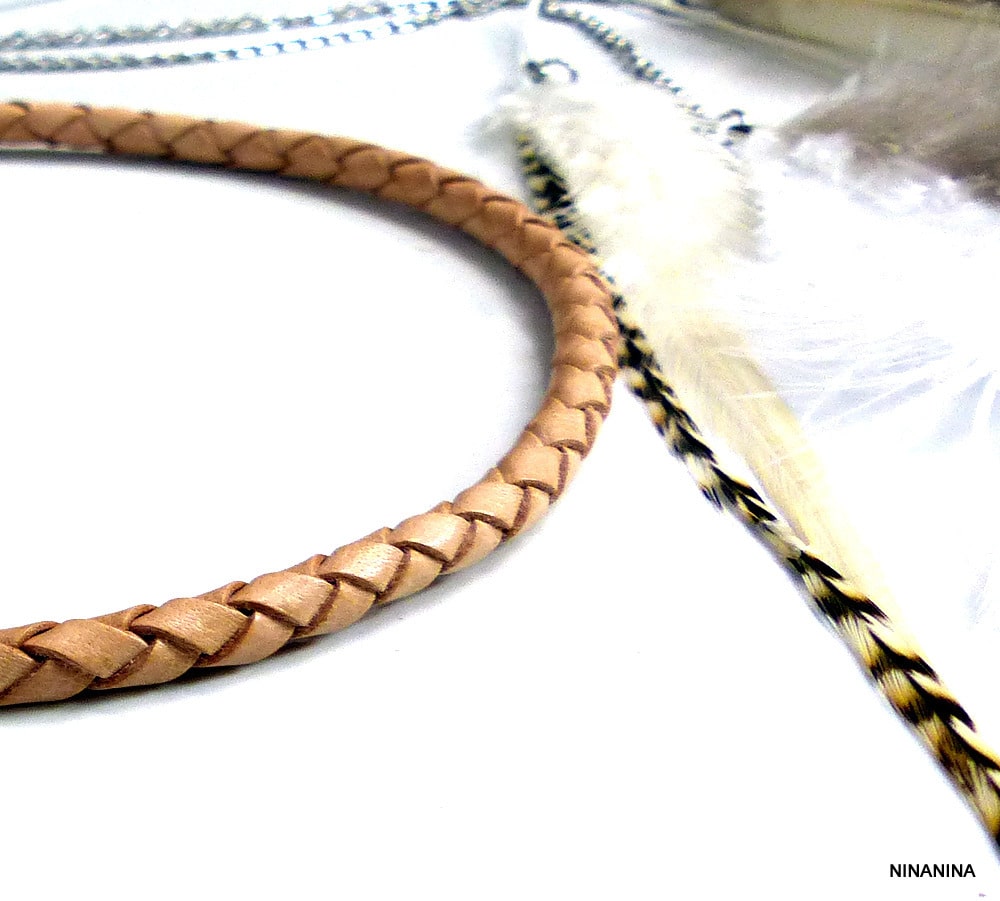 Headband Boheme Chic Cordon Cuir Tressé Et Plumes Naturelles – Image 14