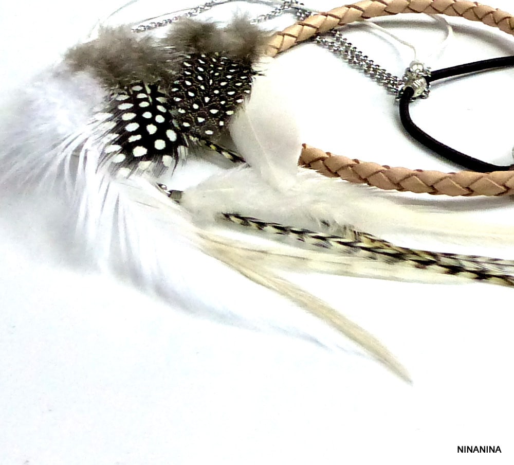Headband Boheme Chic Cordon Cuir Tressé Et Plumes Naturelles – Image 7