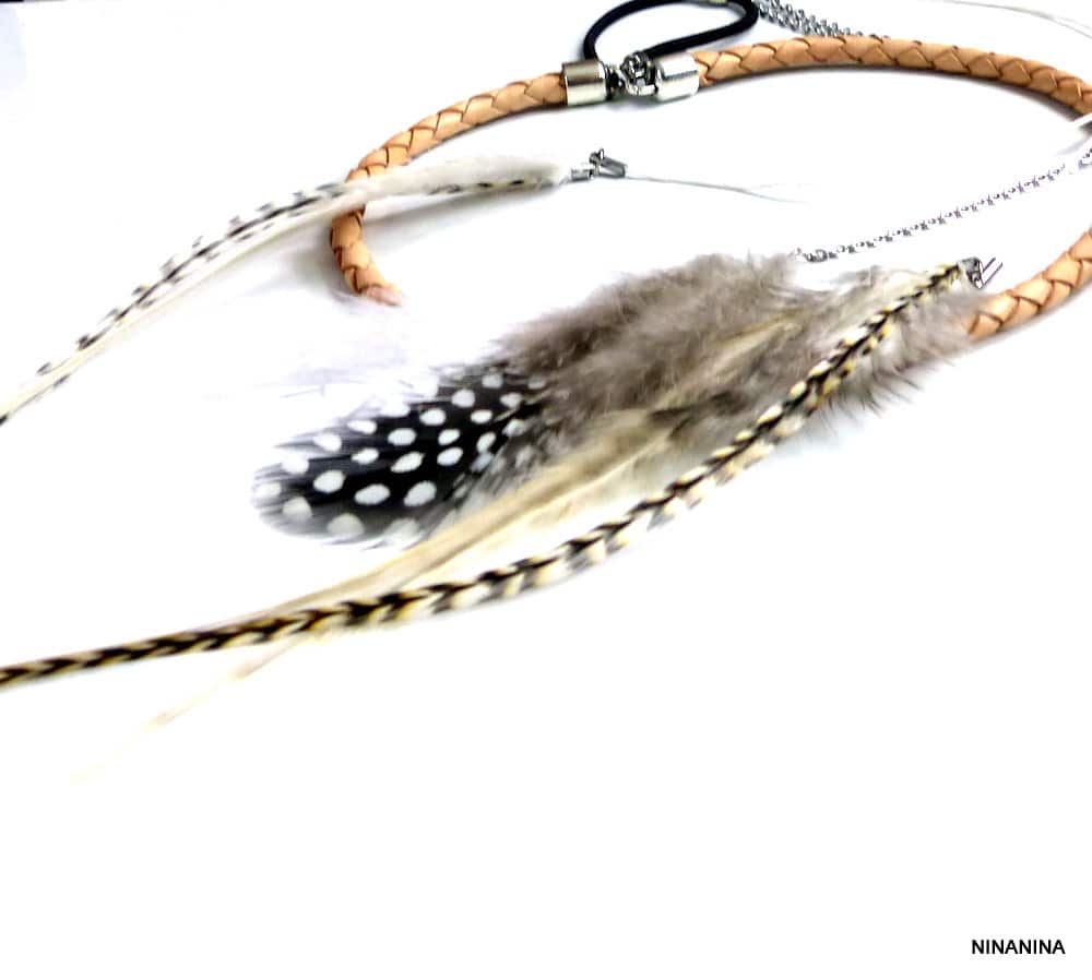 Headband Boheme Chic Cordon Cuir Tressé Et Plumes Naturelles – Image 8