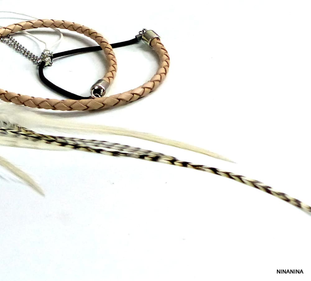 Headband Boheme Chic Cordon Cuir Tressé Et Plumes Naturelles – Image 9