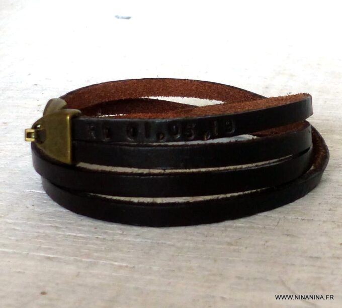 N2301_Bracelet_cuir_marron_fermoir_bronze_personnalise_-_Bijoux_Bracelets_en_ligne_Ninanina