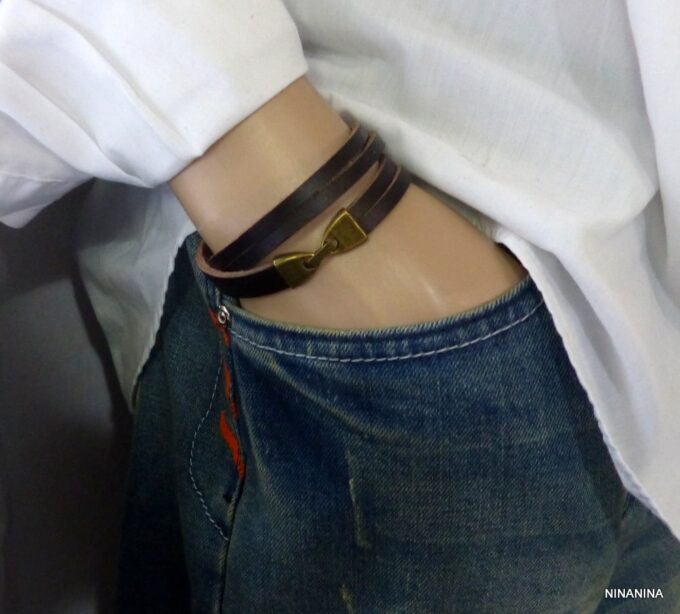 N2301_Bracelet_homme_cuir_2_tours_fermoir_metal_bronze