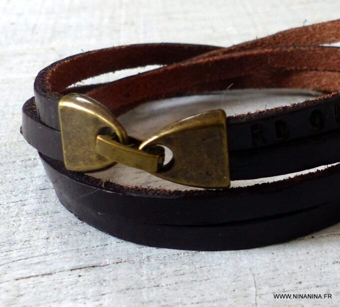 N2301b_Bracelet_cuir_marron_fermoir_bronze_personnalise_-_Bijoux_Bracelets_en_ligne_Ninanina