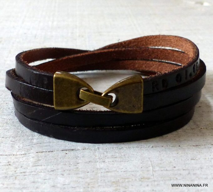 N2301c_Bracelet_cuir_marron_fermoir_bronze_personnalise_-_Bijoux_Bracelets_en_ligne_Ninanina
