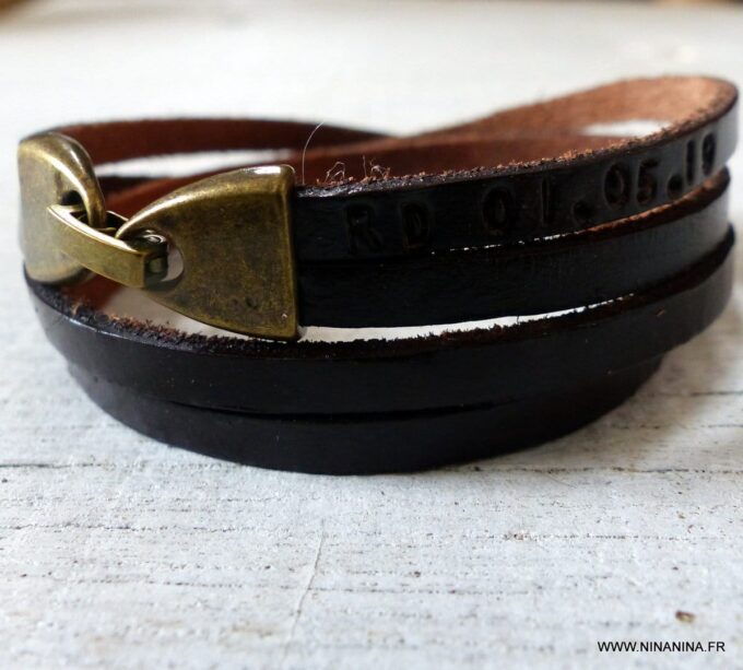 N2301d_Bracelet_cuir_marron_fermoir_bronze_personnalise_-_Bijoux_Bracelets_en_ligne_Ninanina