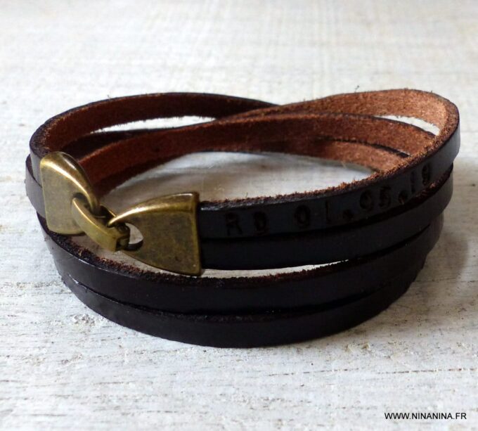 N2301e_Bracelet_cuir_marron_fermoir_bronze_personnalise_-_Bijoux_Bracelets_en_ligne_Ninanina