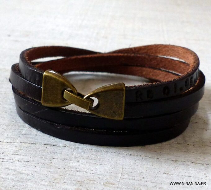 N2301f_Bracelet_cuir_marron_fermoir_bronze_personnalise_-_Bijoux_Bracelets_en_ligne_Ninanina