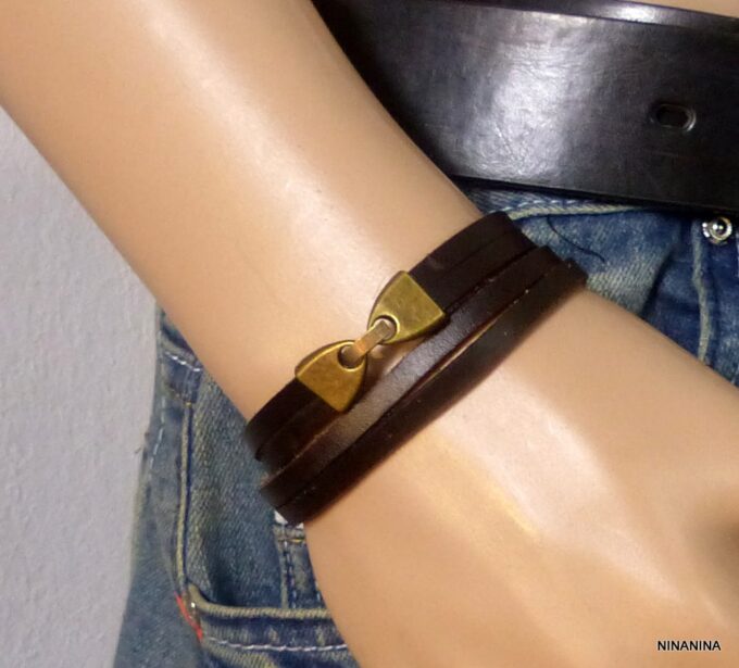 N2301terter_Bracelet_homme_cuir_marron_fermoir_metal_bronze
