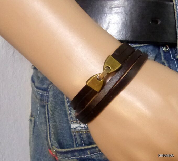 N2301terterb_Bracelet_homme_cuir_marron_fermoir_metal_bronze