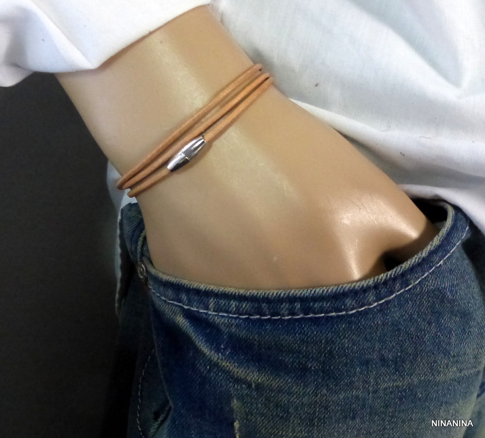 Bracelet cordon cuir fermoir acier aimanté – Image 14