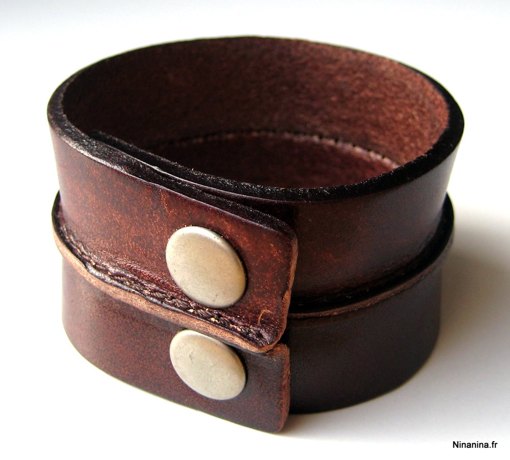 Bracelet de force musculation en cuir marron chocolat - Ninanina