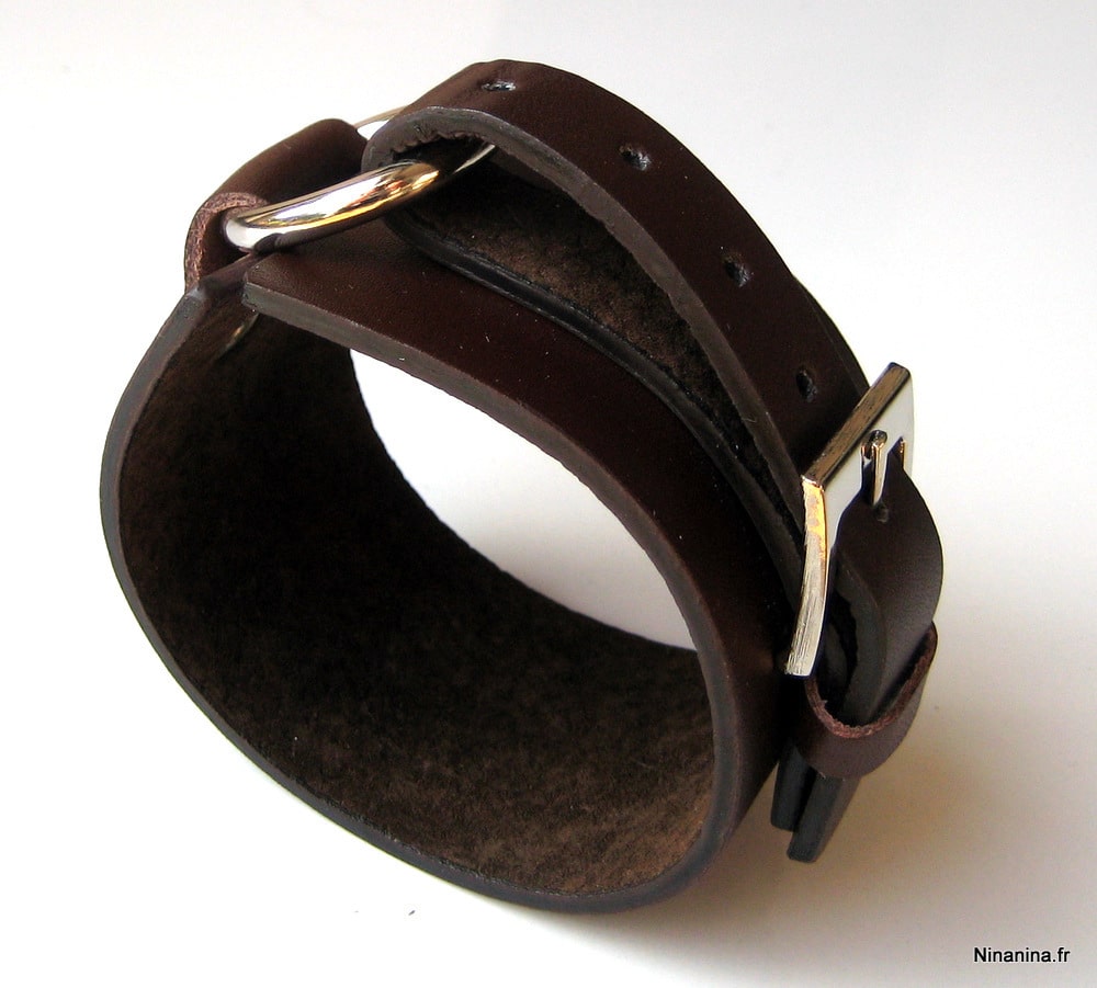 Bracelet de force musculation en cuir marron chocolat - Ninanina