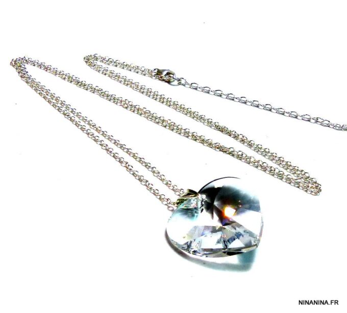 Collier Sautoir Argent Avec Pendentif Cœur - Occasion, Porté Mais En Bon état