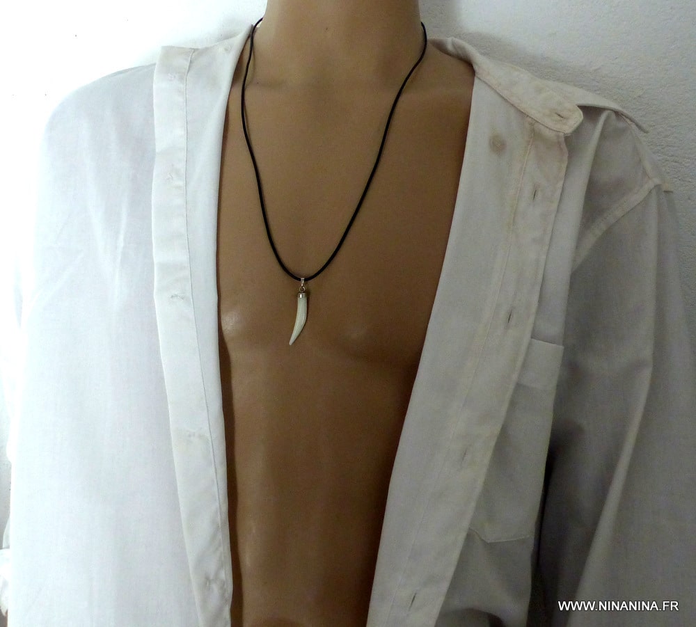 Collier griffe de tigre nacre homme cordon cuir – Image 14