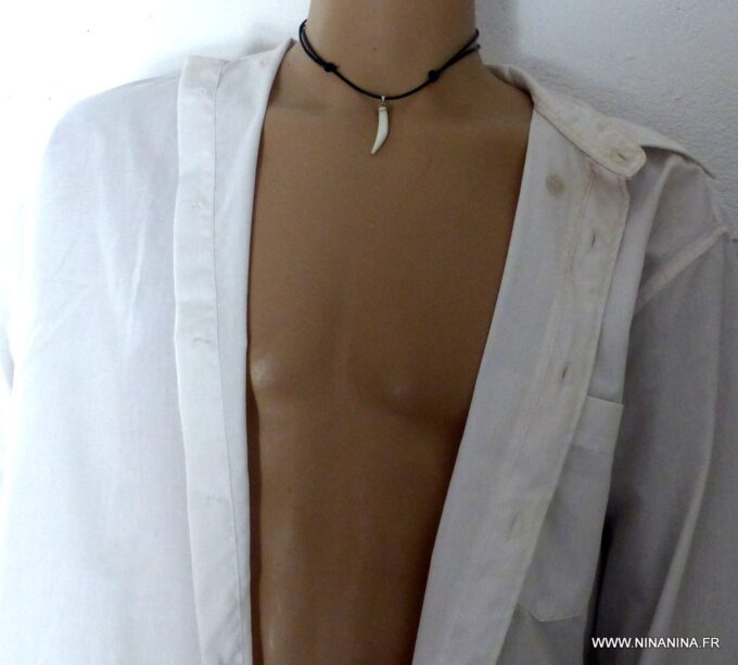 N2379d_Collier_homme_cordon_cuir_dent_de_tigre_nacre_-_Bijoux_Colliers_en_ligne_Ninanina