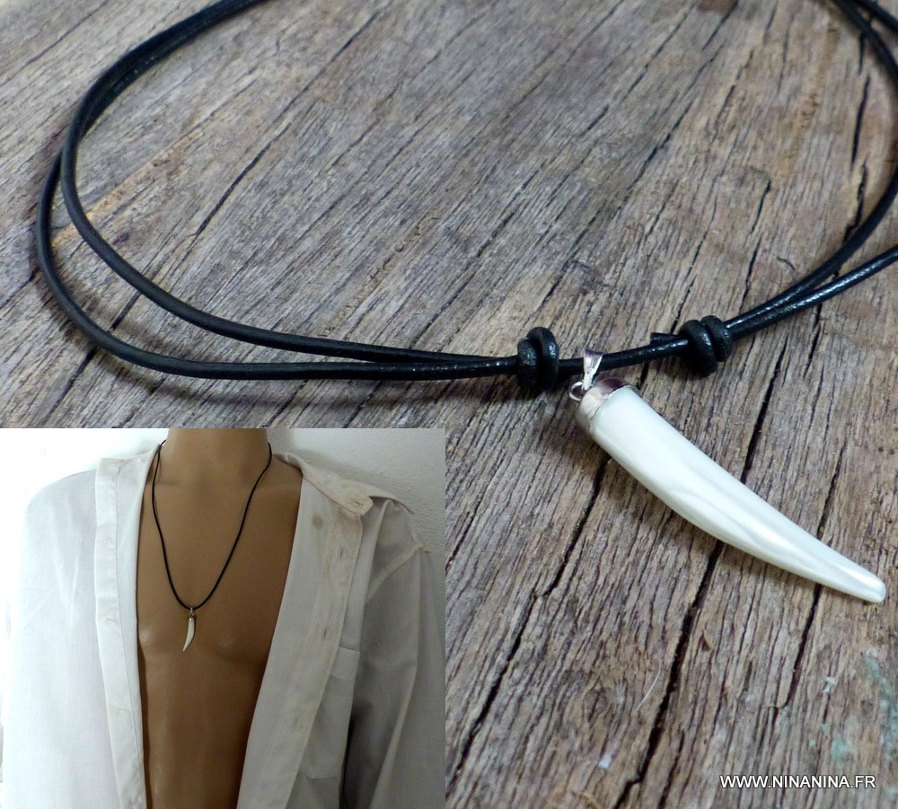 Collier griffe de tigre nacre homme cordon cuir – Image 20