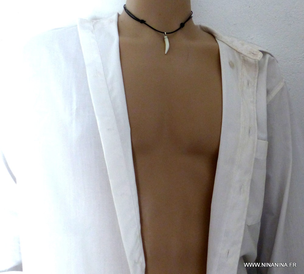 Collier griffe de tigre nacre homme cordon cuir – Image 4