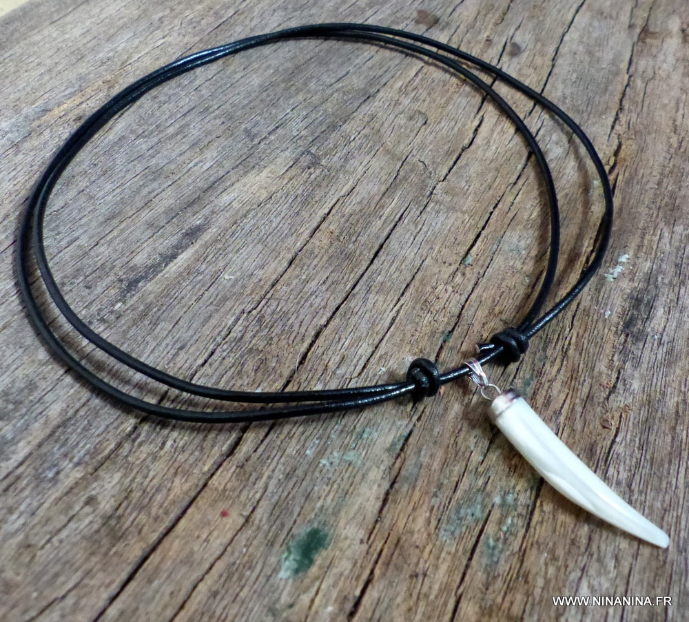 Collier griffe de tigre nacre homme cordon cuir – Image 8
