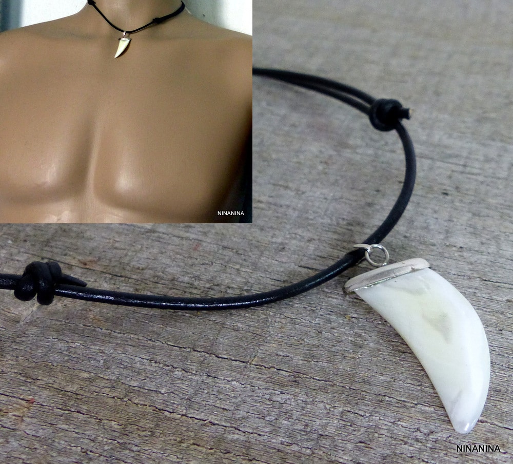 Collier dent de requin cordon cuir Et Nacre – Image 12
