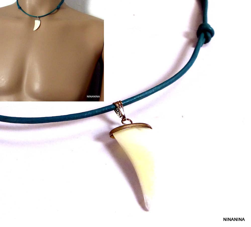 Collier dent de requin cordon cuir Et Nacre – Image 3