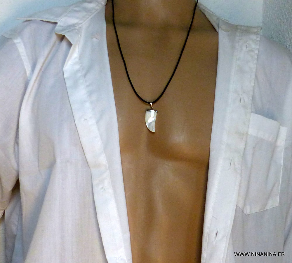 Collier dent de requin cordon cuir Et Nacre – Image 2
