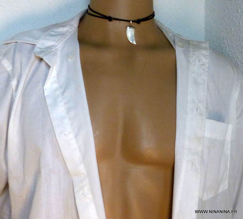 Collier dent de requin cordon cuir Et Nacre – Image 21