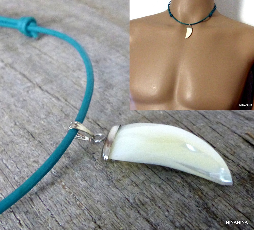 Collier dent de requin cordon cuir Et Nacre – Image 8