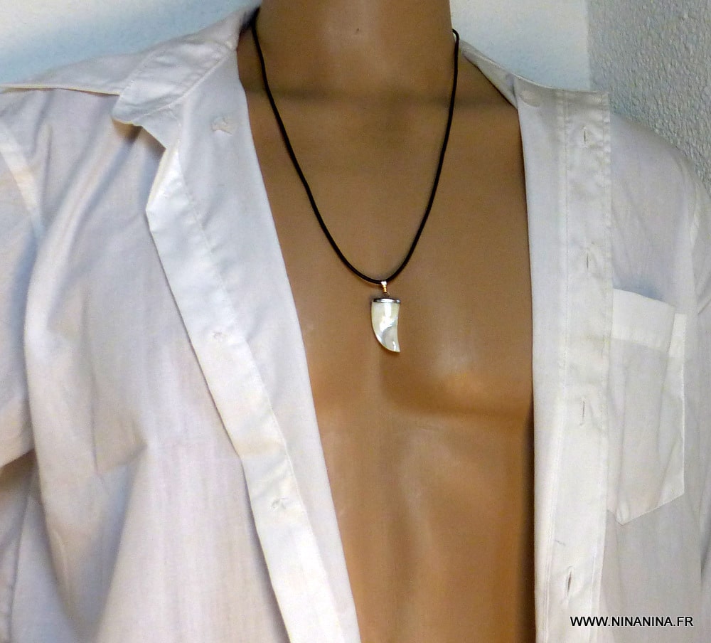 Collier dent de requin cordon cuir Et Nacre – Image 4
