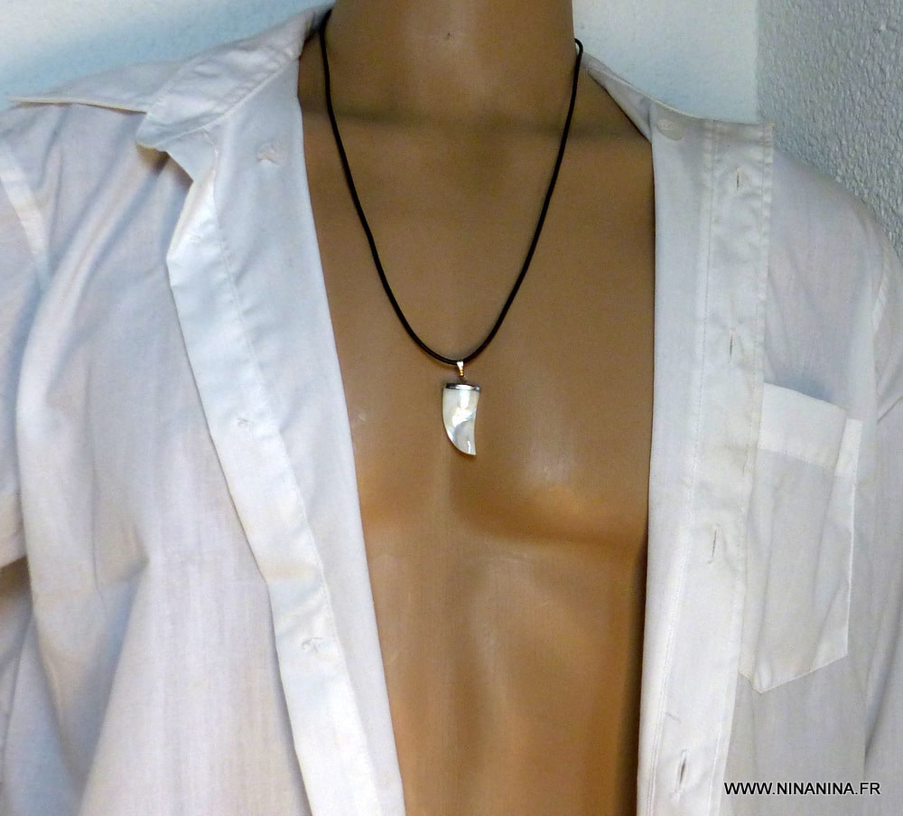 Collier dent de requin cordon cuir Et Nacre – Image 9