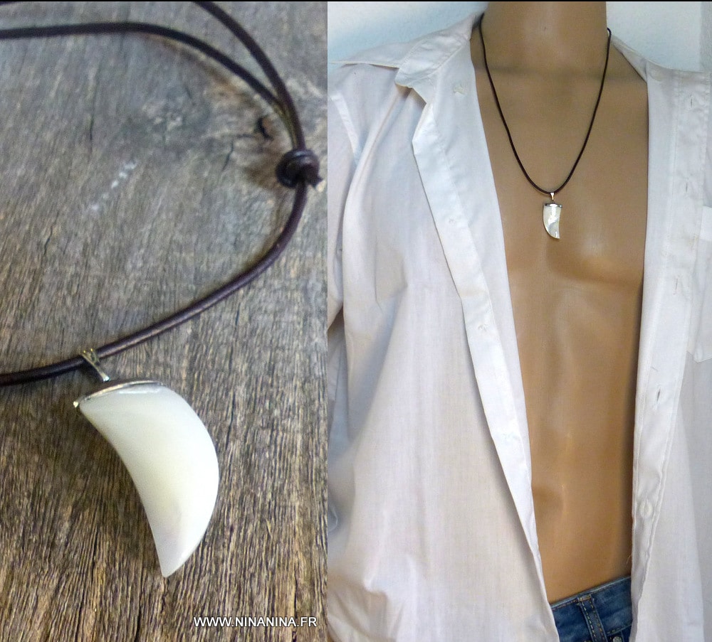 Collier dent de requin cordon cuir Et Nacre – Image 11