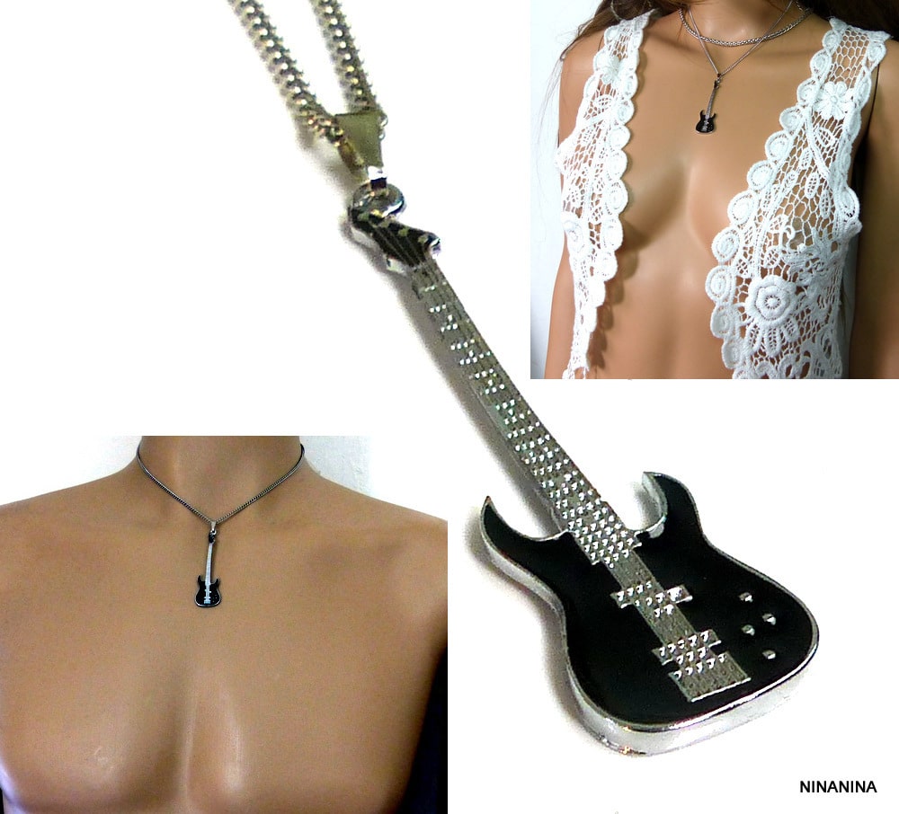 Collier homme guitare bass Acier inoxydable - Ninanina